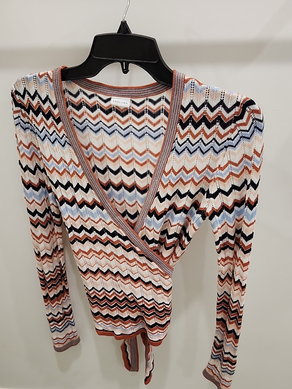 Rust, Black, Rust Multi Chevron Open Cardigan - Picture 5 of 5